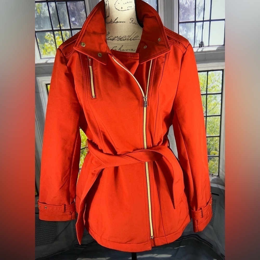 KENNETH Cole Reaction Dark Orange Soft Shell Mock Neck Winter Jacket Size XL